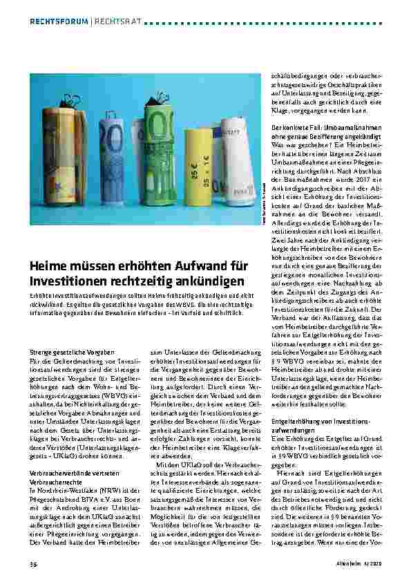 Vorschauseite 1: Heime müssen erhöhten Aufwand für Investitionen rechtzeitig ankündigen.