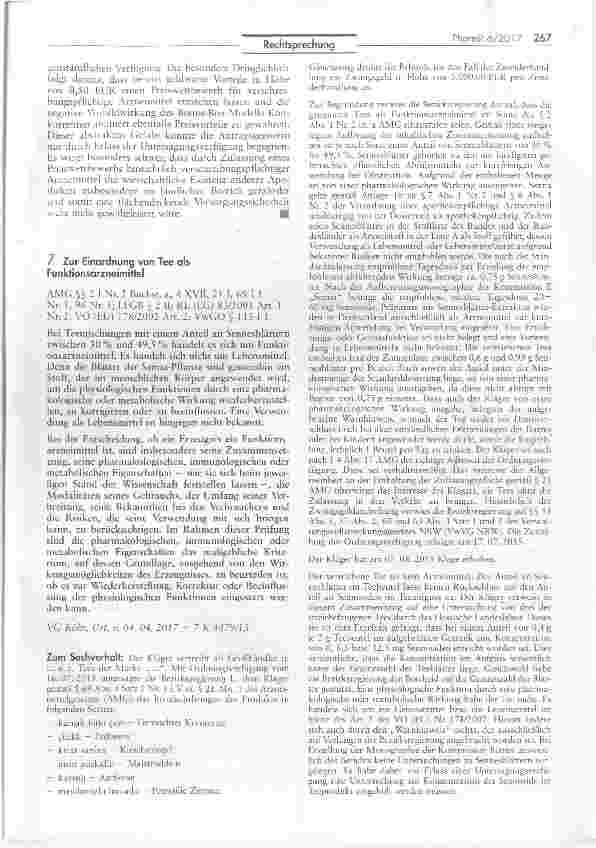 Vorschauseite 1: Zur Einordnung von Tee als Funktionsarzneimittel