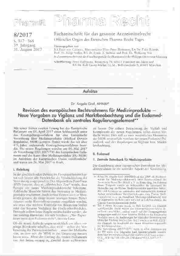 Vorschauseite 1: Revision des europäischen Rechtsrahmens für Medizinprodukte Neue Vorgaben zu Vigilanz und Morktbeobochtuna und die Eudomed-Dotenbonk als zentrales Regulierungselement