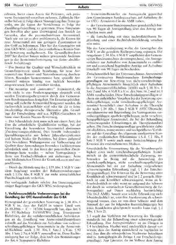 Vorschauseite 2: GKV-WSG: Umsetzungsstand in der Arzneimittelversorgung