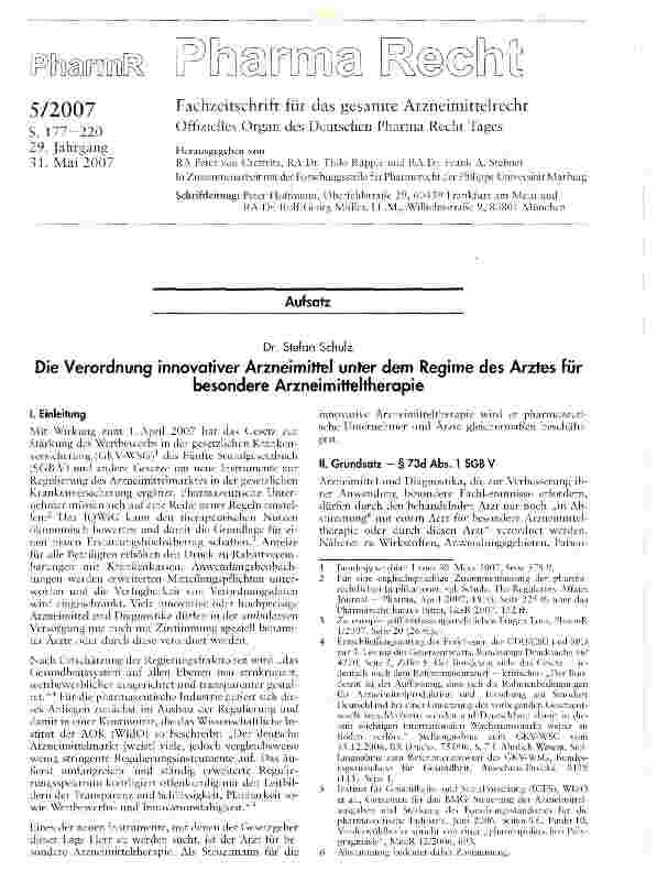 Vorschauseite 1: Die Verordnung innovativer Arzneimittel unter dem Regime des Arztes für besondere Arzneimitteltherapie