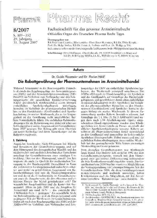 Vorschauseite 1: Die Rabattgewährung der Pharmaunternehmen im Arzneimittelhandel