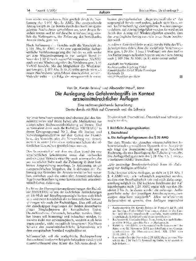 Vorschauseite 1: Die Auslegung des Gefahrenbegriffs im Kontext arzneimittelrechtlicher Auflagen
