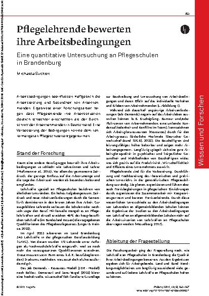 Vorschauseite 1: Pflegelehrende bewerten ihre Arbeitsbedingungen. Eine quantitative Untersuchung an Pflegeschulen in Brandenburg.