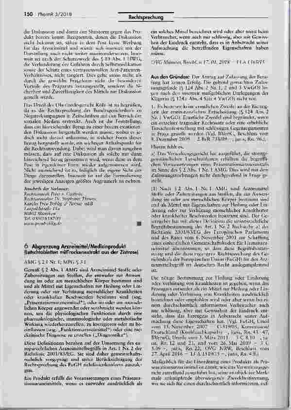Vorschauseite 1: Abgrenzung Arzneimittel/Medizinprodukt (Lutschtabletten mitTrockenextrakt aus der Zistrose)