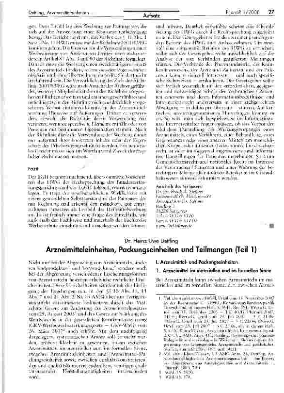 Vorschauseite 1: Arzneimitteleinheiten, Packungseinheiten und Teilmengen (Teil 1)