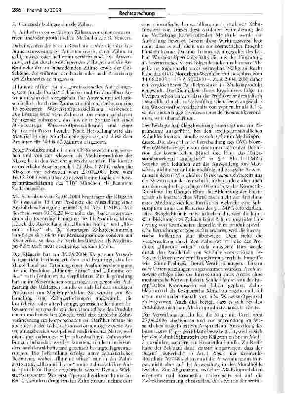 Vorschauseite 2: Zahnbleichmittel sind nicht als Kosmetika, sondern als Medizinprodukte zu bewerten