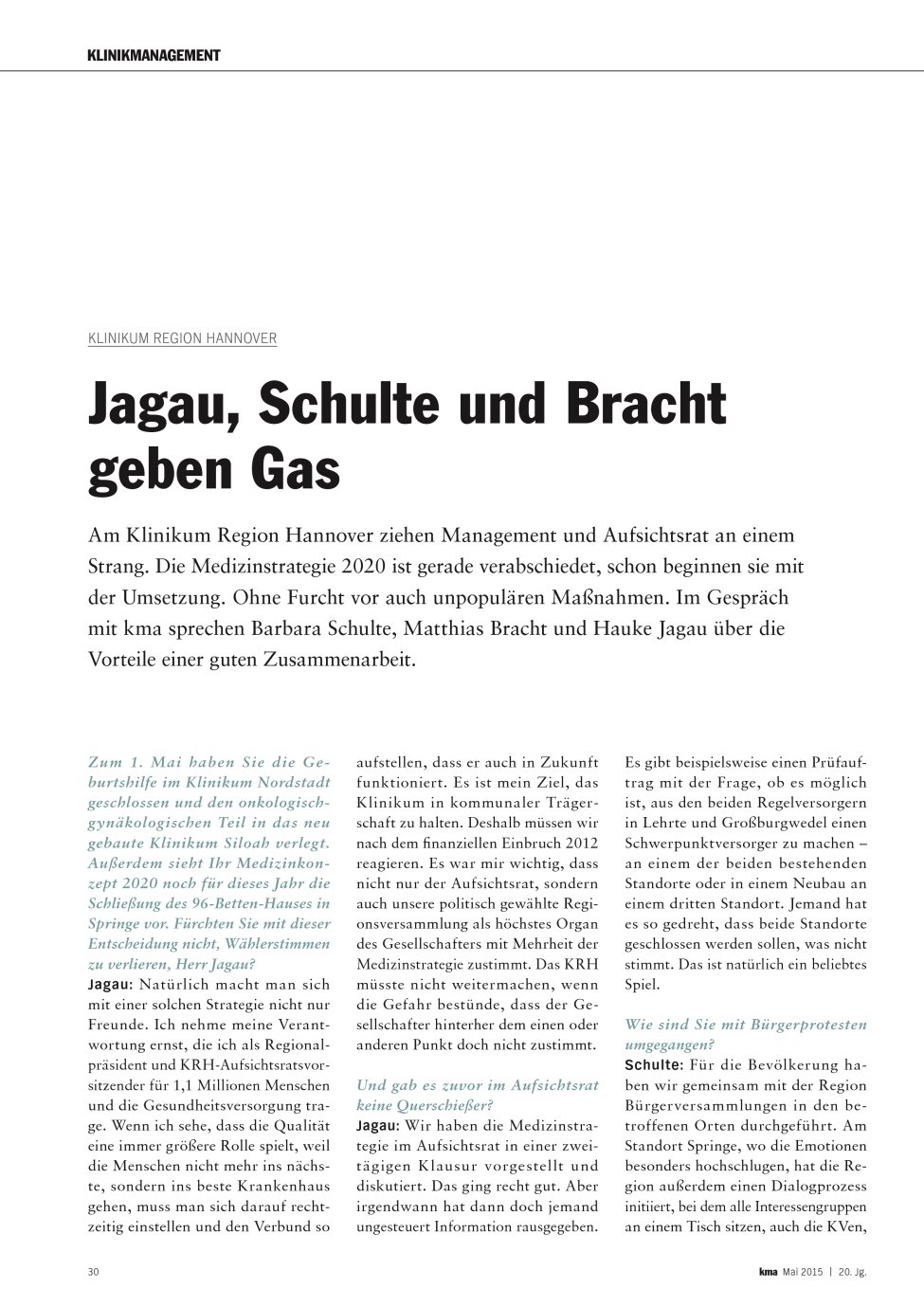 Vorschauseite 1: Jagau, Schulte und Bracht geben Gas