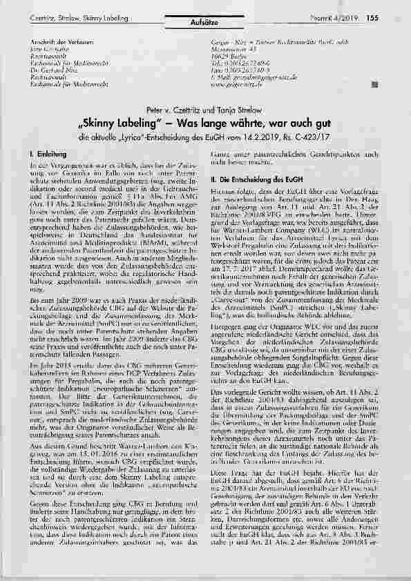 Vorschauseite 1: „Skinny Labeling - Was lange währte, war auch gut