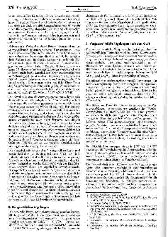 Vorschauseite 2: Rabattverträge — Sind Rahmenvereinbarungen zwischen Krankenkasse und mehreren pharmazeutischen Unternehmen unzulässig?