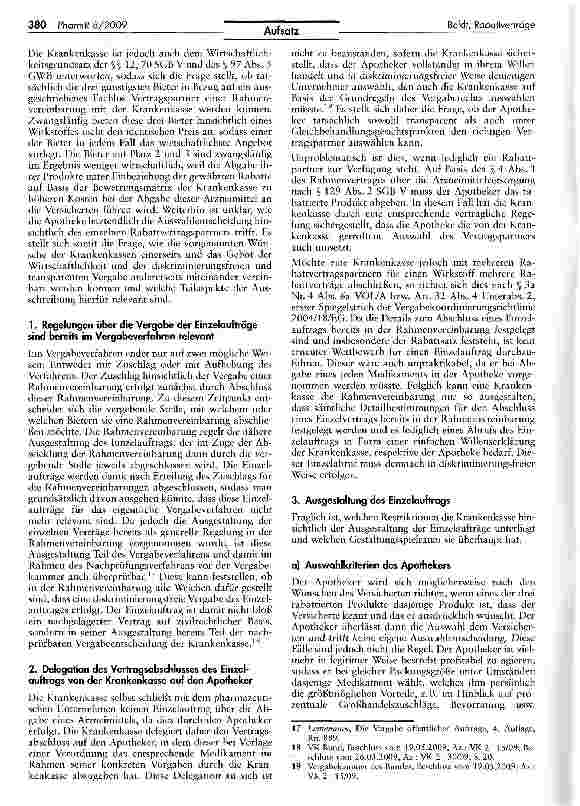 Vorschauseite 4: Rabattverträge — Sind Rahmenvereinbarungen zwischen Krankenkasse und mehreren pharmazeutischen Unternehmen unzulässig?