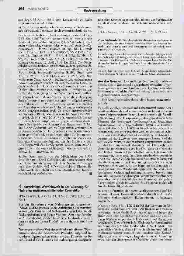 Vorschauseite 2: Verbotenes Inverkehrbringen von Arzneimitteln zu Dopingzwecken im SportAMG §§ 6a I, II, 95 I Nr. 2a; GG Art. 100 I, 103 II