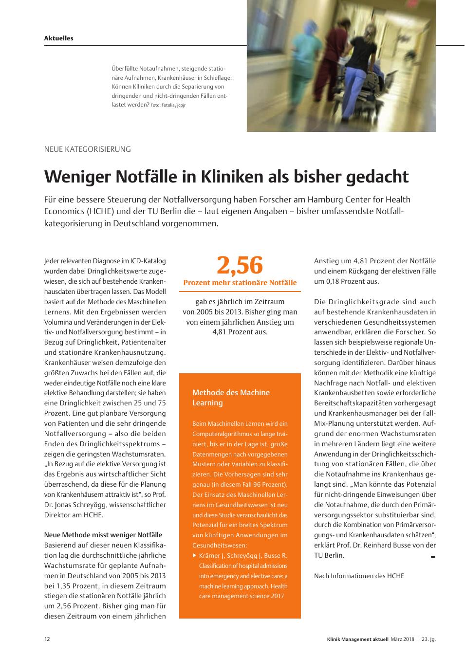 Vorschauseite 1: Neue Kategorisierung: Weniger Notfälle in Kliniken als bisher gedacht