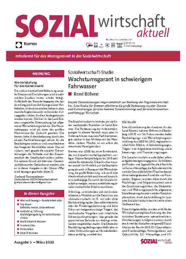 Vorschauseite 1: Sozialwirtschaft-Studie: Wachstumsgarant in schwierigem Fahrwasser