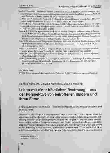 Vorschauseite 1: Leben mit einer häuslichen Beatmung = aus der Perspektive von betroffenen Kindern und ihren Eltern