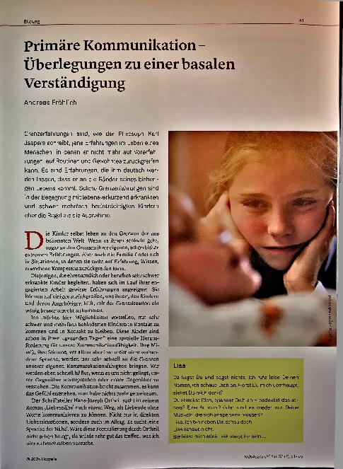 Vorschauseite 1: Primäre Kommunikation - Überlegungen zu einer basalen Verständigung