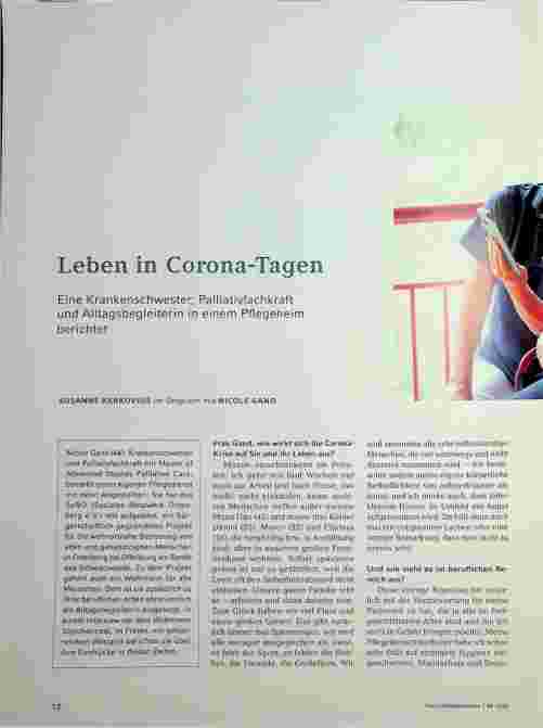 Vorschauseite 1: Leben in Corona-Tagen: Eine Krankenschwester, Palliativfachkraft und Alltagsbegleiterin in einem Pflegeheim berichtet.