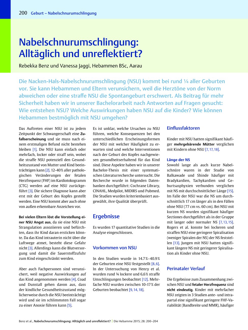 Vorschauseite 1: Nabelschnurumschlingung: Alltäglich und unreflektiert?