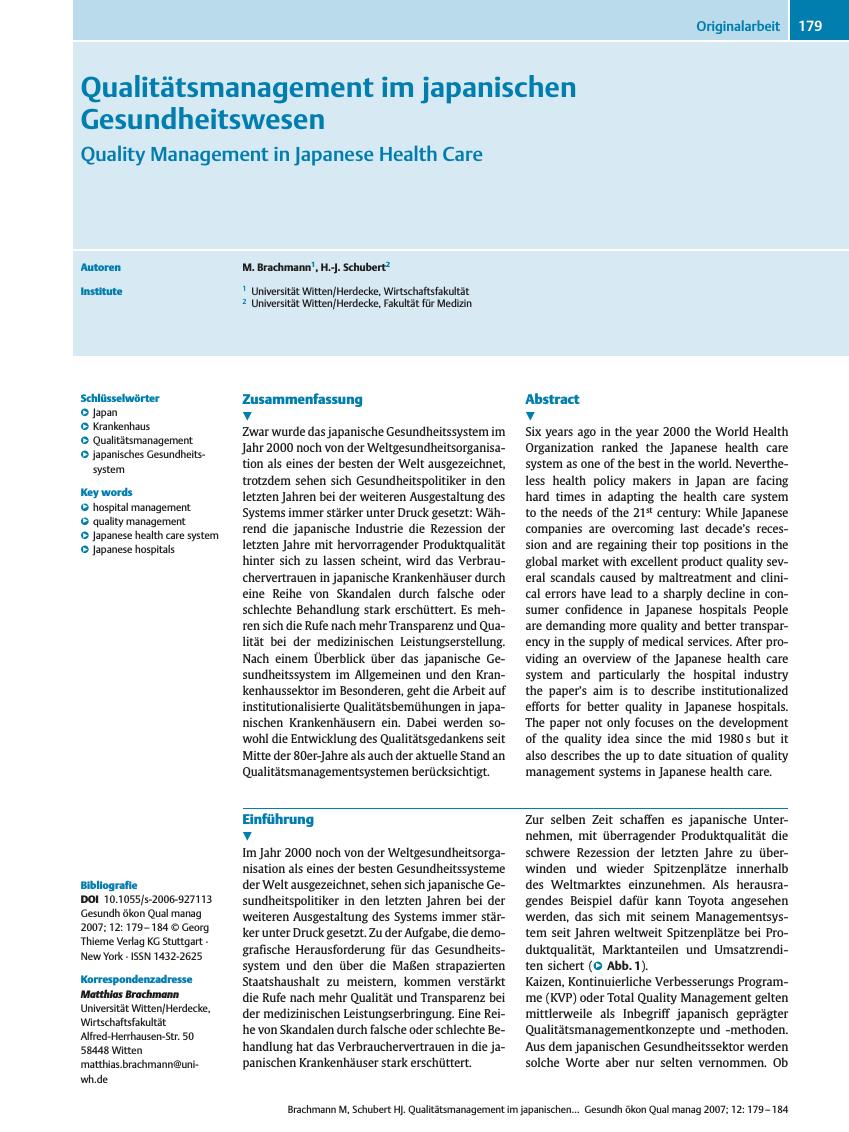 Vorschauseite 1: Qualitätsmanagement im japanischen Gesundheitswesen