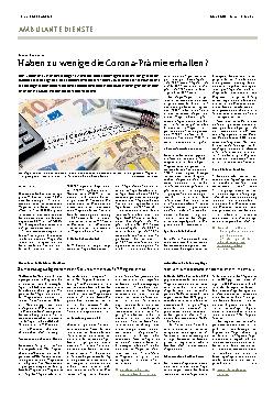 Vorschauseite 1: Haben zu wenige die Corona-Prämie erhalten?
