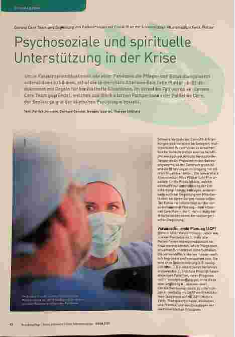 Vorschauseite 1: Corona Care Team und Begleitung von Patientinnen mit Covid-19 an der Universitären Altersmedizin Felix Platter: Psychosoziale und spirituelle Unterstützung in der Krise