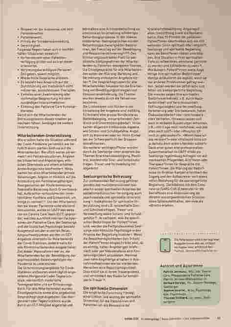 Vorschauseite 2: Corona Care Team und Begleitung von Patientinnen mit Covid-19 an der Universitären Altersmedizin Felix Platter: Psychosoziale und spirituelle Unterstützung in der Krise