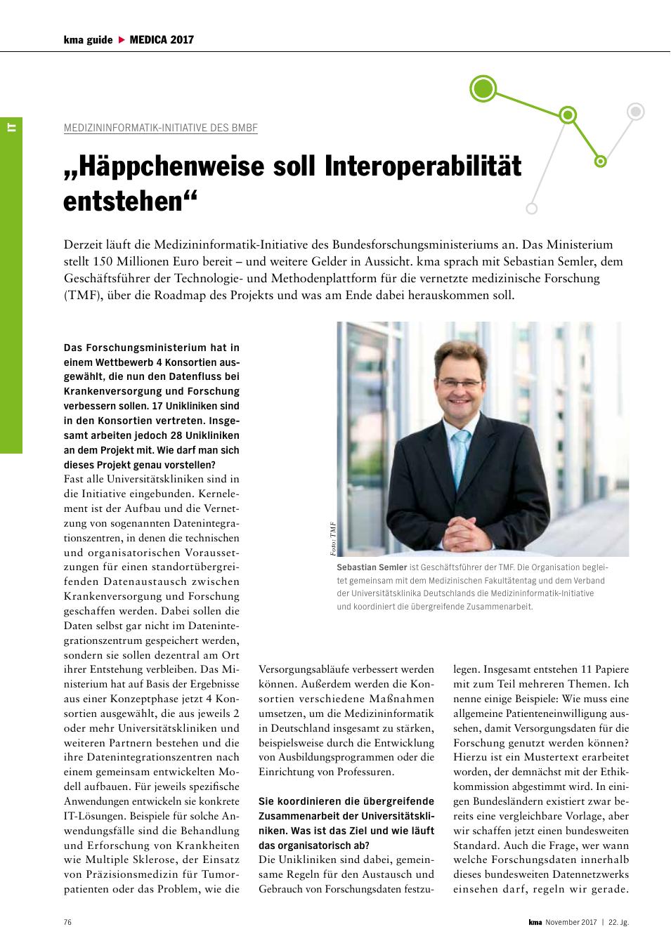 Vorschauseite 1: Medizininformatik-Initiative des BMBF: ?Häppchenweise soll Interoperabilität entstehen?