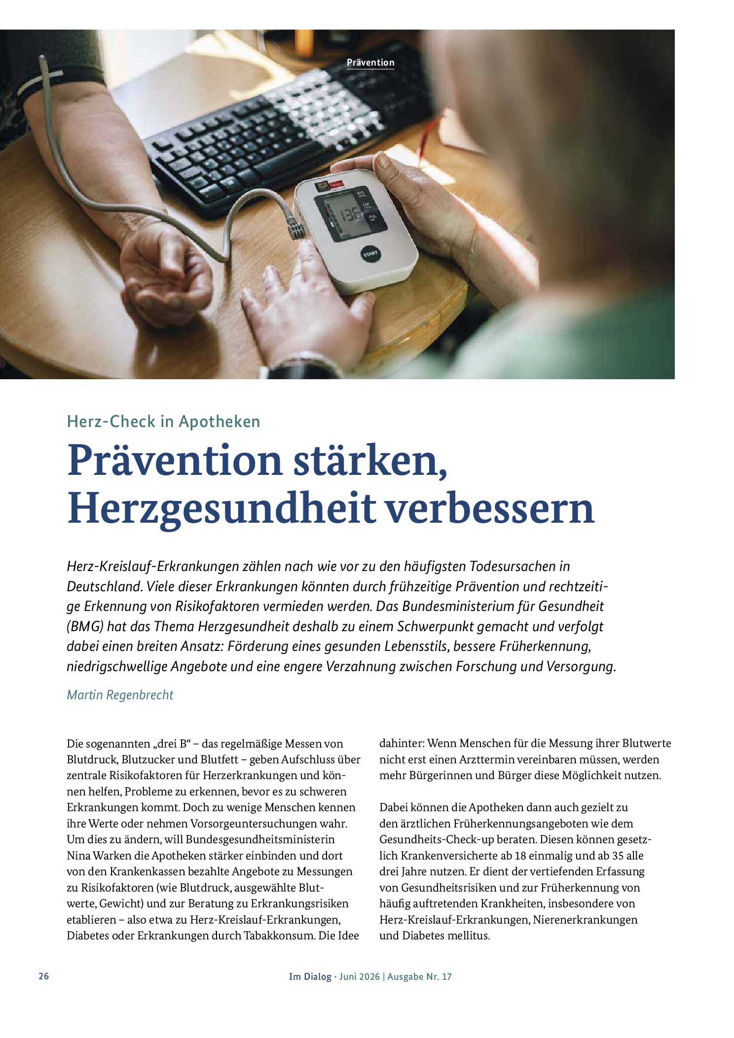 Vorschauseite 1: Prävention stärken, Herzgesundheit verbessern