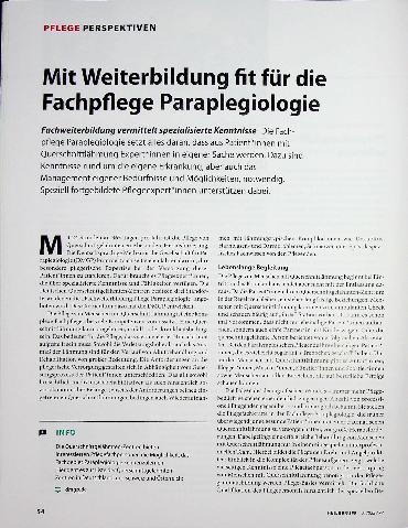 Vorschauseite 1: Mit Weiterbildung fit für die Fachpflege Paraplegiologie