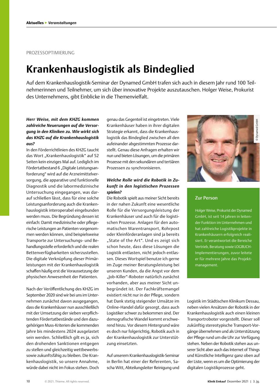 Vorschauseite 1: Prozessoptimierung: Krankenhauslogistik als Bindeglied