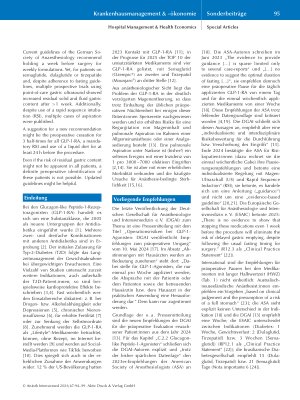 Vorschauseite 2: Perioperativer Umgang mit Glucagon-like Peptide-1-Rezeptoragonisten bei elektiven Eingriffen. Ein wissenschaftlicher Kurzbeitrag