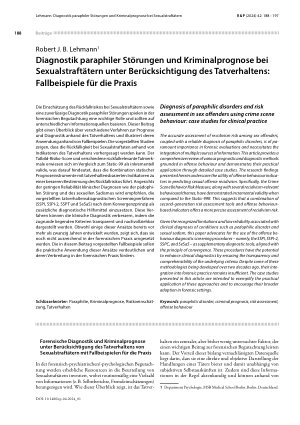 Vorschauseite 1: Diagnostik paraphiler Störungen und Kriminalprognose bei Sexualstraftätern unter Berücksichtigung des Tatverhaltens: Fallbeispiele für die Praxis