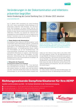 Vorschauseite 4: 25. ZSVA Hygiene-Forum Schleswig-Holstein am 13. September 2025 in Damp