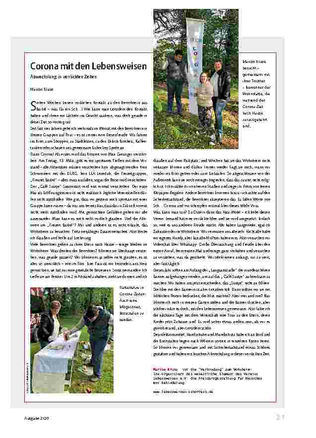 Vorschauseite 1: Corona mit den Lebensweisen Abwechslung in verrückten Zeiten.