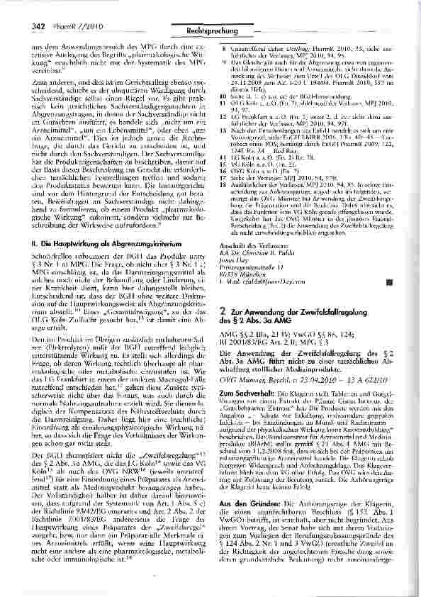 Vorschauseite 5: Zur Abgrenzung Arzneimittel/Medizinprodukt (Macrogol) UWG S 4 Nr. 11, $ 9 Satz 1; MPG $ 2 V Nr. 1, $ 3Nr. 1 lit. a; AMG $ 2 I Nr. 2, III Nr. 7