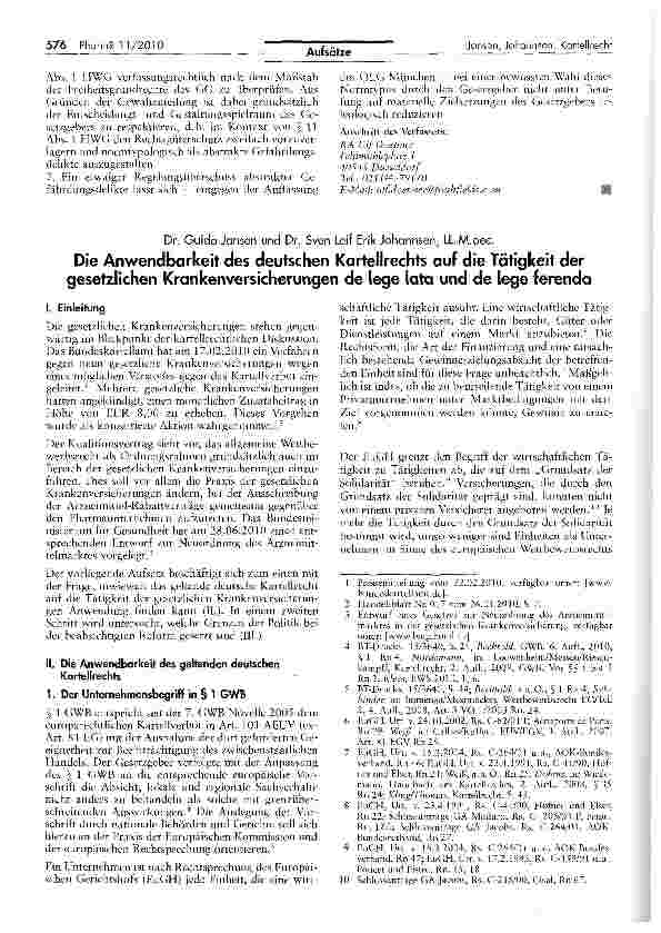 Vorschauseite 1: Die Anwendbarkeit des deutschen Kartellrechts auf die Tätigkeit der gesetzlichen Krankenversicherungen de lege lata und de lege ferenda