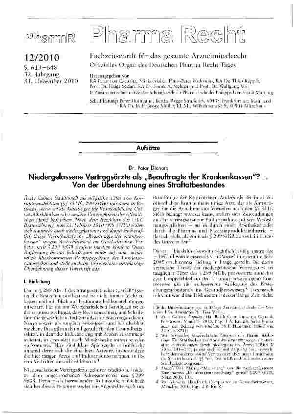 Vorschauseite 1: Niedergelassene Vertrggsärzte als „Beauftragte der Krankenkassen? -Von der Überdehnung eines Straftatbestandes