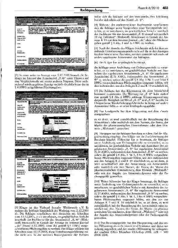Vorschauseite 2: Erinnerungswerbung im Internet UWG $ 4 Nr. 11; ZPO § 253 II Nr. 2; HWG § 4 I, V und VI; Richtlinie 2001/83/EG Art. 89 II, 91 II
