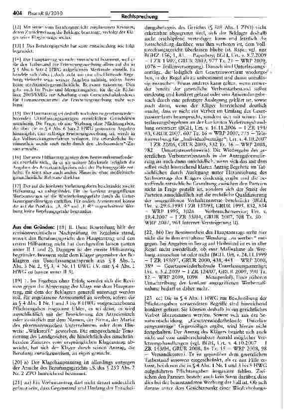 Vorschauseite 3: Erinnerungswerbung im Internet UWG $ 4 Nr. 11; ZPO § 253 II Nr. 2; HWG § 4 I, V und VI; Richtlinie 2001/83/EG Art. 89 II, 91 II