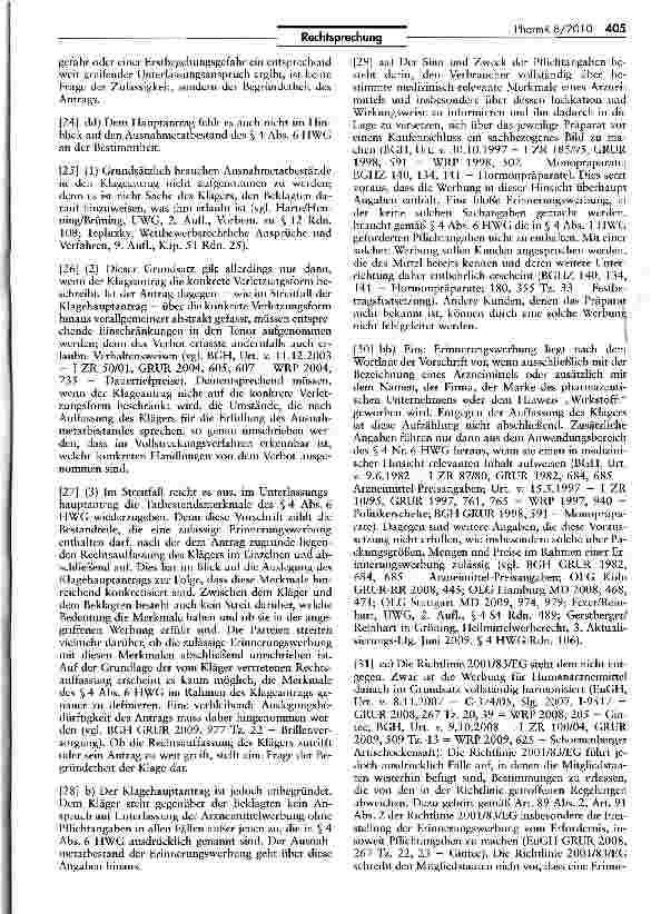Vorschauseite 4: Erinnerungswerbung im Internet UWG $ 4 Nr. 11; ZPO § 253 II Nr. 2; HWG § 4 I, V und VI; Richtlinie 2001/83/EG Art. 89 II, 91 II