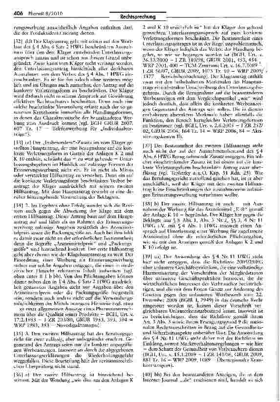 Vorschauseite 5: Erinnerungswerbung im Internet UWG $ 4 Nr. 11; ZPO § 253 II Nr. 2; HWG § 4 I, V und VI; Richtlinie 2001/83/EG Art. 89 II, 91 II