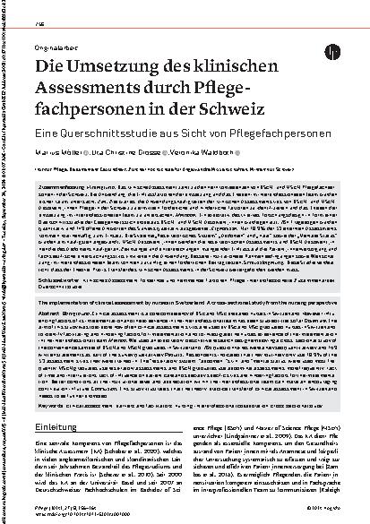 Vorschauseite 1: Die Umsetzung des klinischen Assessments durch Pflegefachpersonen in der Schweiz