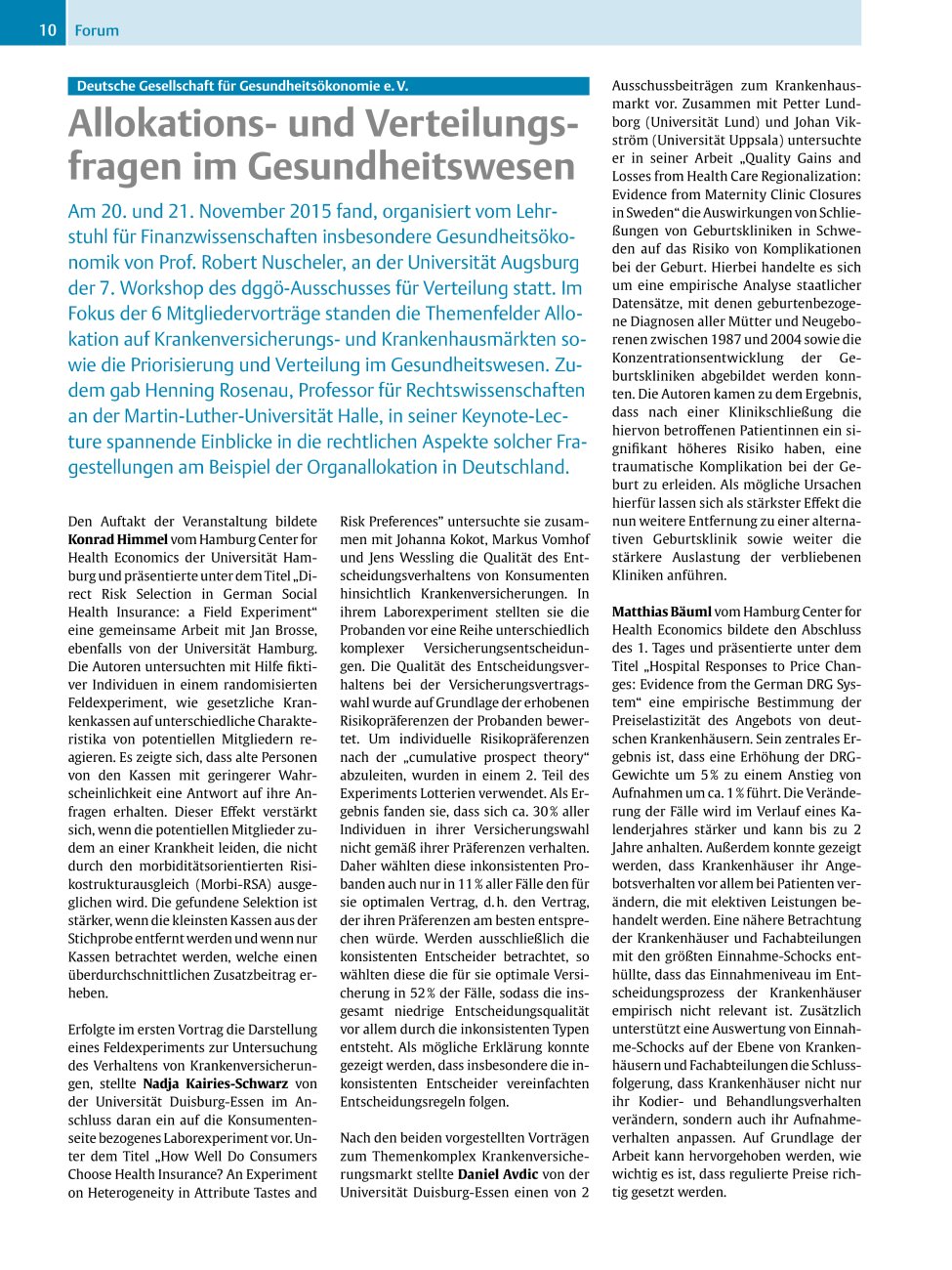 Vorschauseite 1: Deutsche Gesellschaft für Gesundheitsökonomie e. V. – Allokationsund Verteilungsfragen im Gesundheitswesen