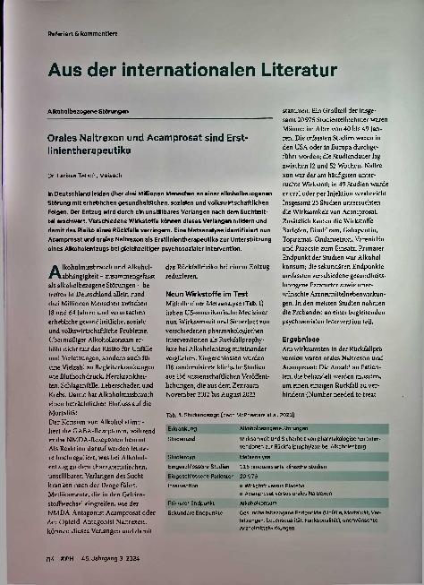 Vorschauseite 1: Orales Naltrexon und Acamprosat sind Erstlinientherapeutika.