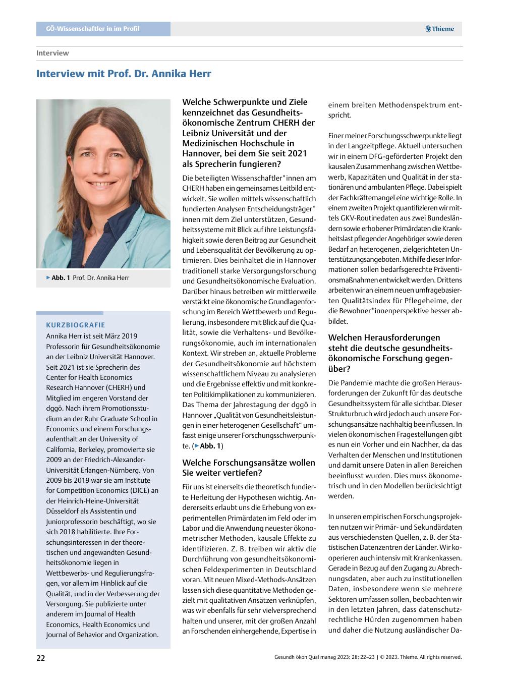 Vorschauseite 1: Interview - Interview mit Prof. Dr. Annika Herr
