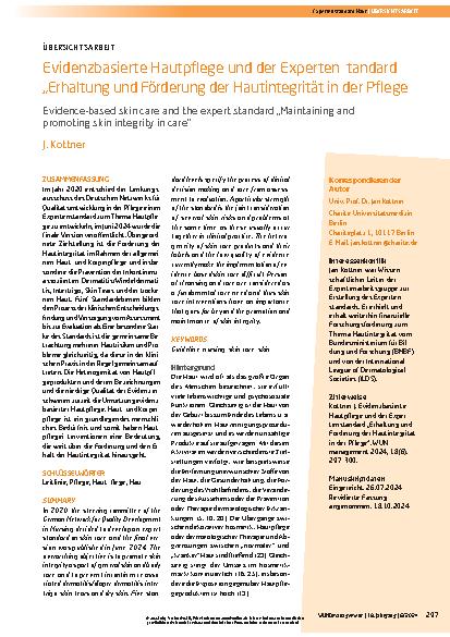 Vorschauseite 1: Evidenzbasierte Hautpflege und der Expertenstandard „Erhaltung und Förderung der Hautintegrität in der Pflege“.