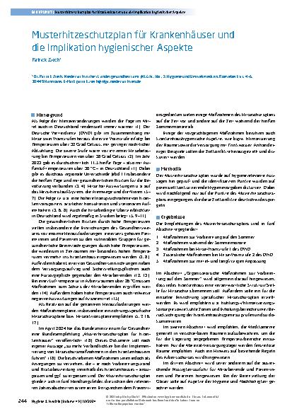 Vorschauseite 1: Muster-Hitzeschutzplan für Krankenhäuser und die Implikation hygienischer Aspekte