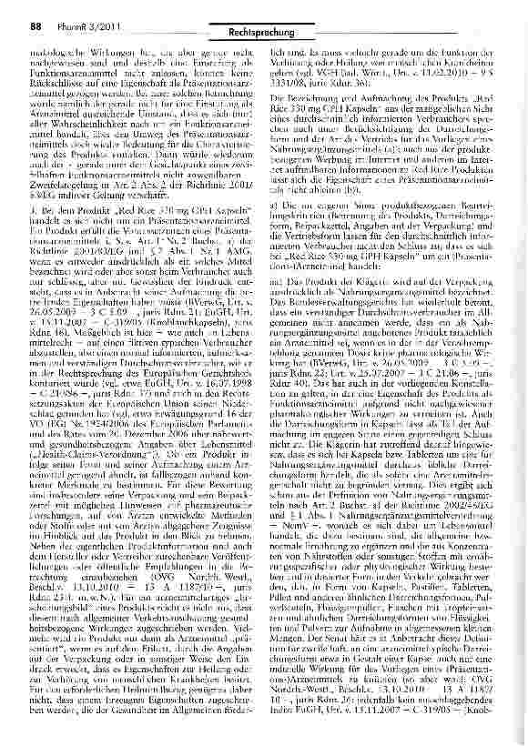 Vorschauseite 3: Abgrenzung Nahrungsergänzungsmittel/ (Präsentations-JArzneimittel (Red Rice)AMG §§ 2 I, 69 I; ApBetrO 25; LFGB 12 1 Nr. 1; NemV 1EG