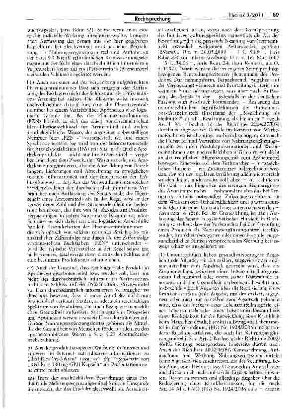 Vorschauseite 4: Abgrenzung Nahrungsergänzungsmittel/ (Präsentations-JArzneimittel (Red Rice)AMG §§ 2 I, 69 I; ApBetrO 25; LFGB 12 1 Nr. 1; NemV 1EG