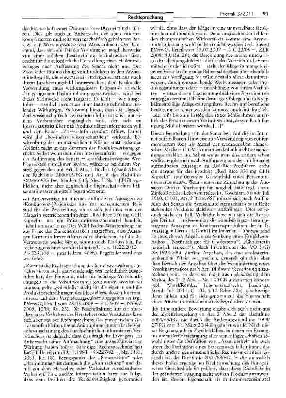 Vorschauseite 6: Abgrenzung Nahrungsergänzungsmittel/ (Präsentations-JArzneimittel (Red Rice)AMG §§ 2 I, 69 I; ApBetrO 25; LFGB 12 1 Nr. 1; NemV 1EG
